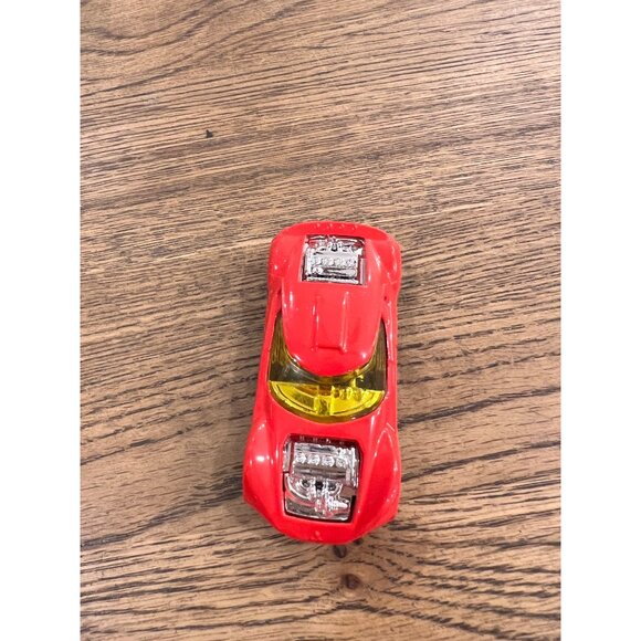 Hot Wheels Red "Double Shots" Die-Cast Toy Car With Flames & Yellow Windows - Picture 3 of 5